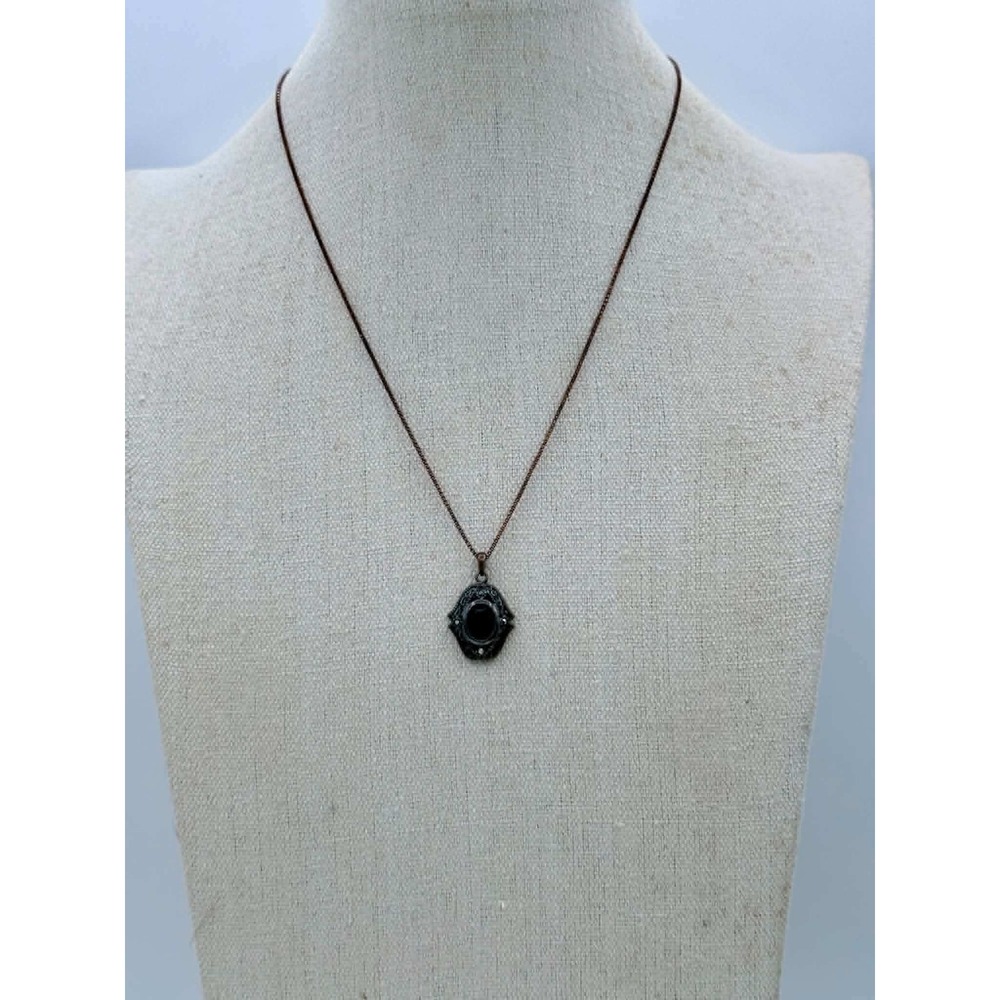 Vintage Sterling Silver Marcasite Filigree Garnet Pendant Necklace 925 OBT 18"